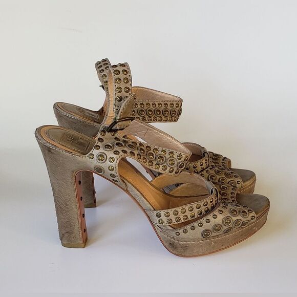 Frye Samantha Disc Ankle High Heel Studded Leather Shoe Size 8.5 M - Picture 4 of 12